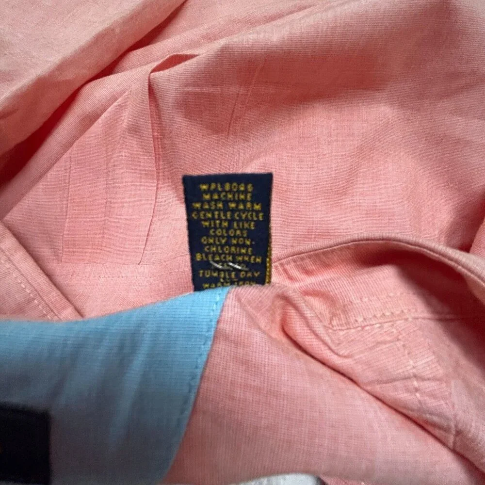 Club Room Men's Medium Two-Pocket Cotton Button Up Short Sleeve Shirt Peach